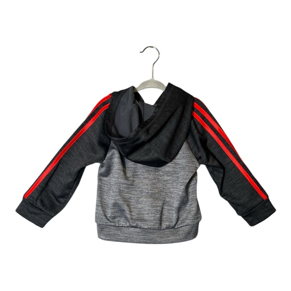 Toddler Boy adidas Melange Fleece Jacket and Pants Set in Gray and Red, Size 2T - Picture 4 of 8
